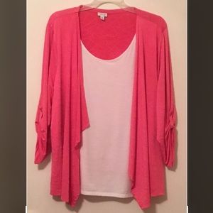 Kim Rogers, Curvy Size 2X Pink /White 2 Piece Layered Look Blouse Top